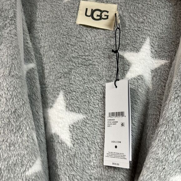 Ugg Grey/White Stars Cozy Fleece Miranda Cozy Fleece Hoodie Belted Wrap Robe NWT - Picture 17 of 17